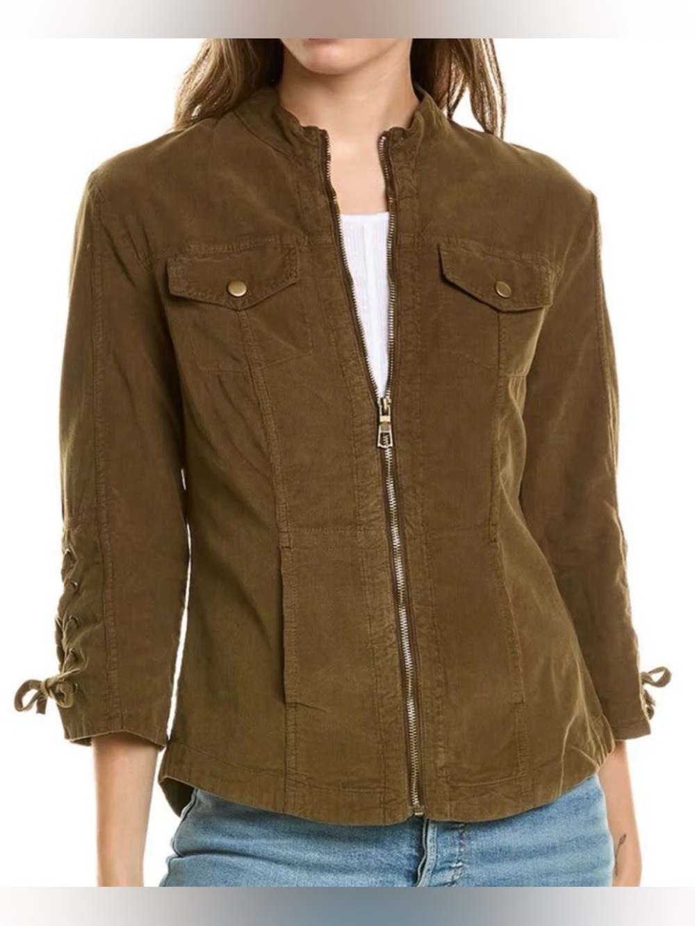 Wearables XCVI Ashlynn Jacket Small Brown Corduroy Lace Up Sleeves Goth Whimsy